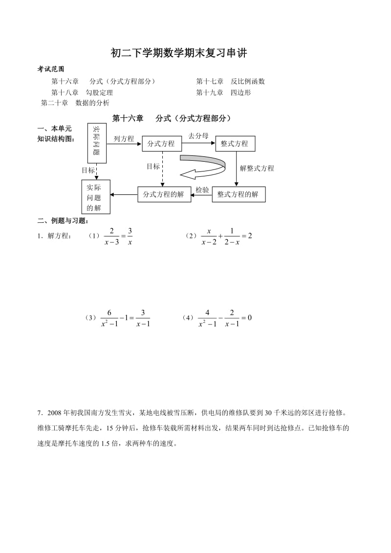 初二下学期数学期末复习串讲及练习题(人教版).doc_第1页