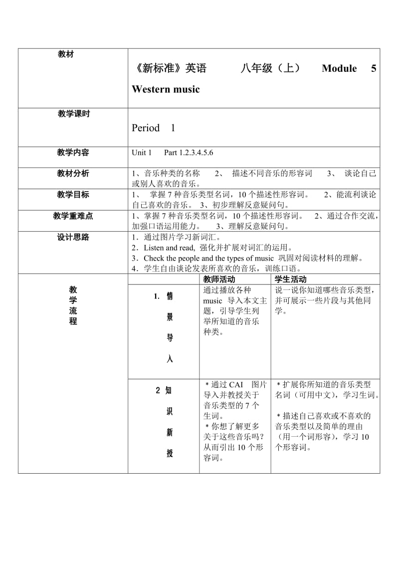 八年级上Module5Westernmusic全模块教案.doc_第1页