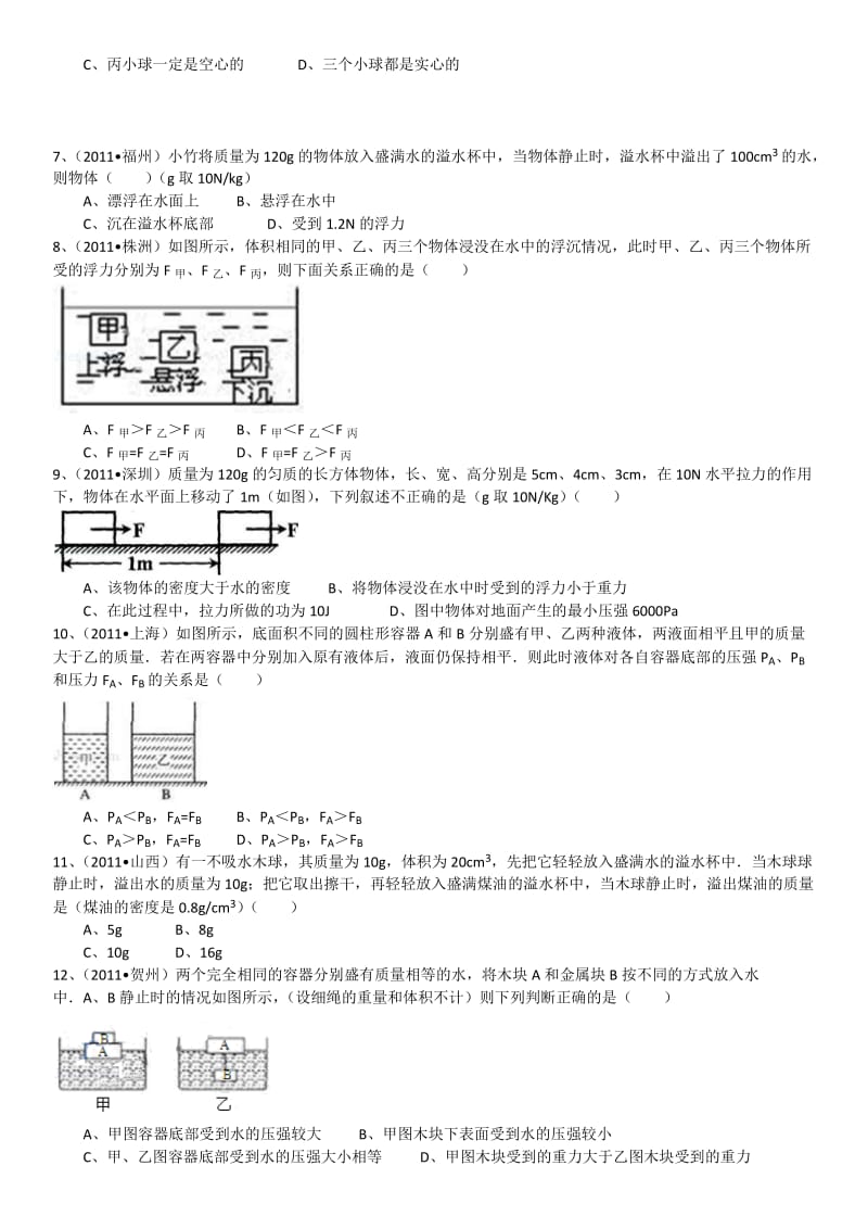 初三浮力、压强、压力经典试题.doc_第2页