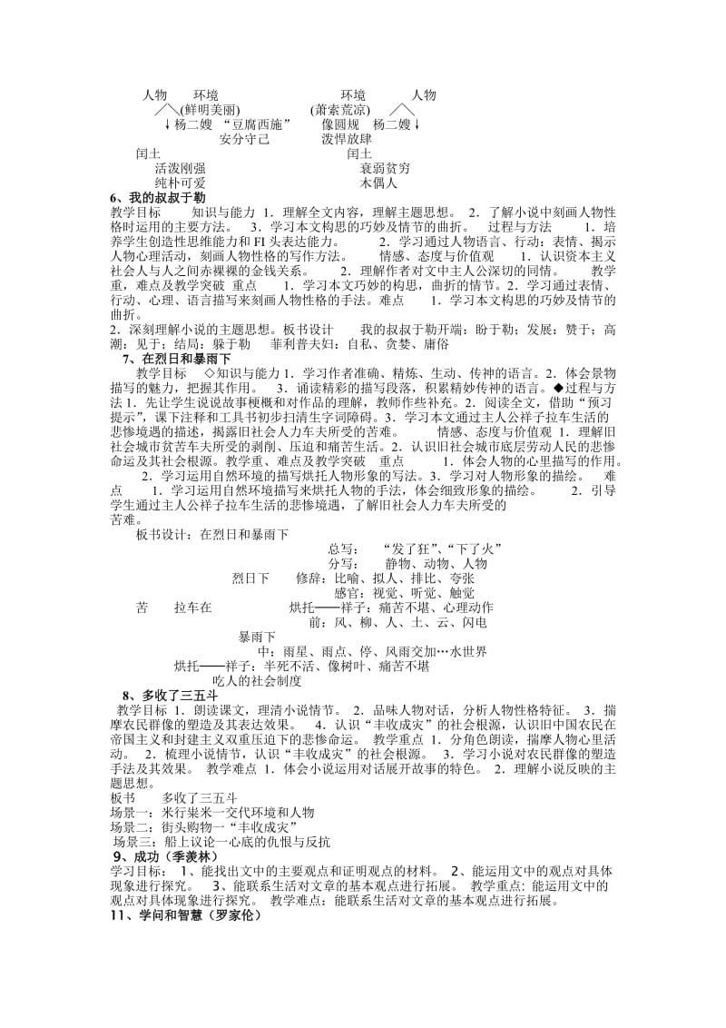 初中语文九年级上册教学目标及重难点.doc_第2页