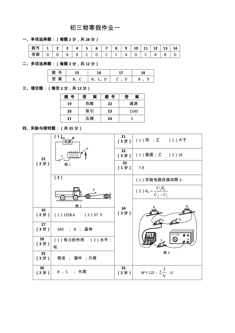 初三物理寒假作业答案.doc_第1页