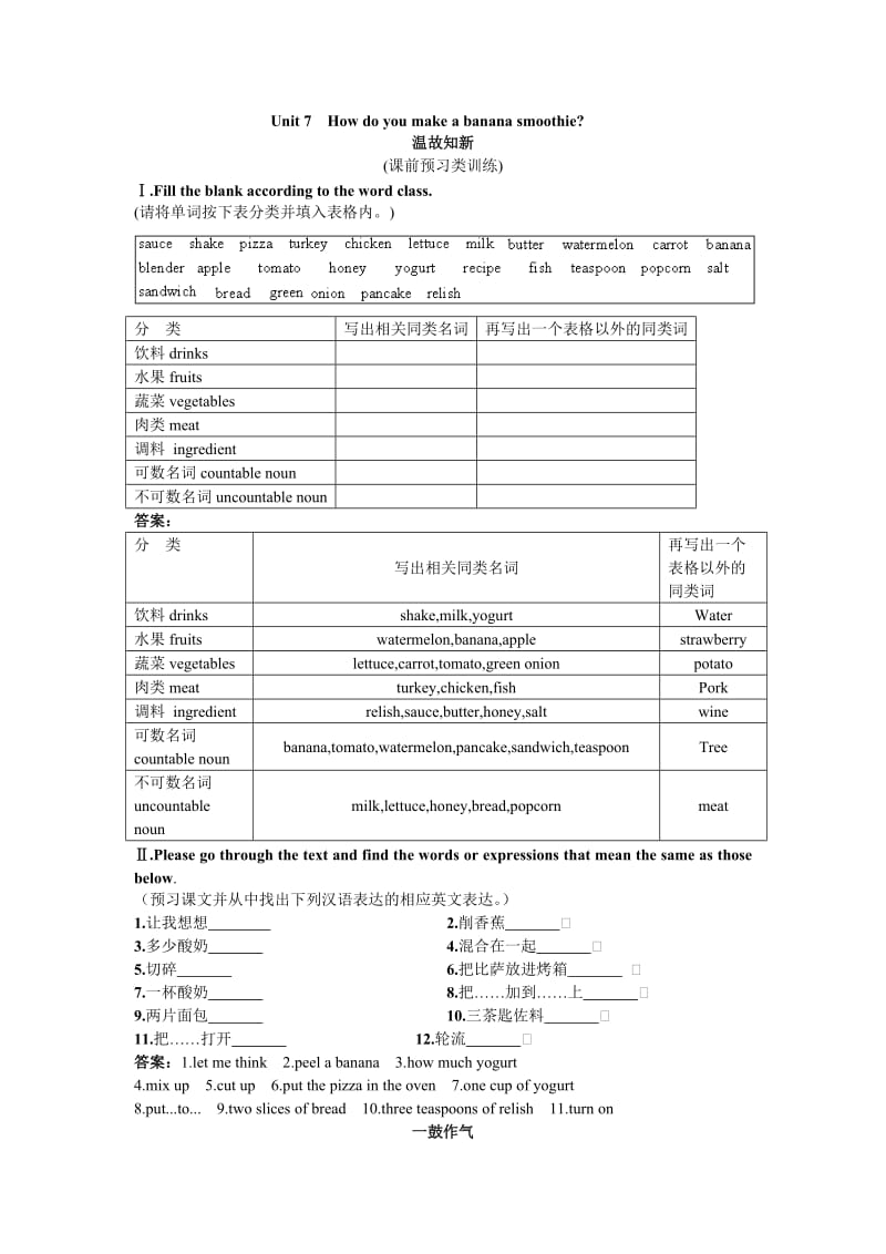 八年级上册同步测控优化训练(Unit7Howdoyoumakeabananasmoothie).doc_第1页