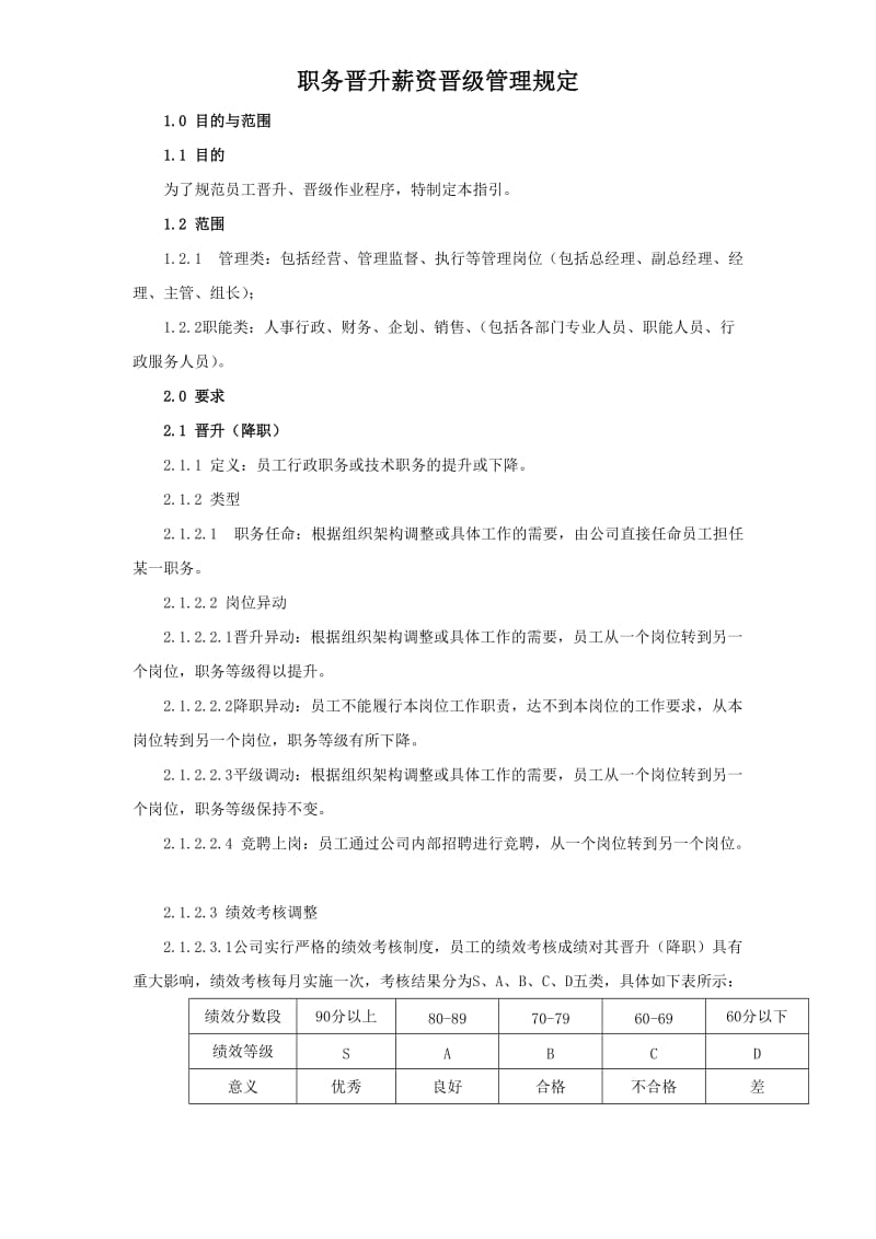 职务晋升薪资晋级管理规定.doc_第1页