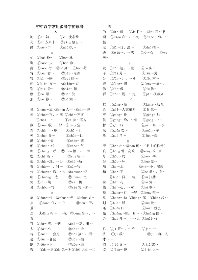 初中汉字常用多音字的读音.doc_第1页