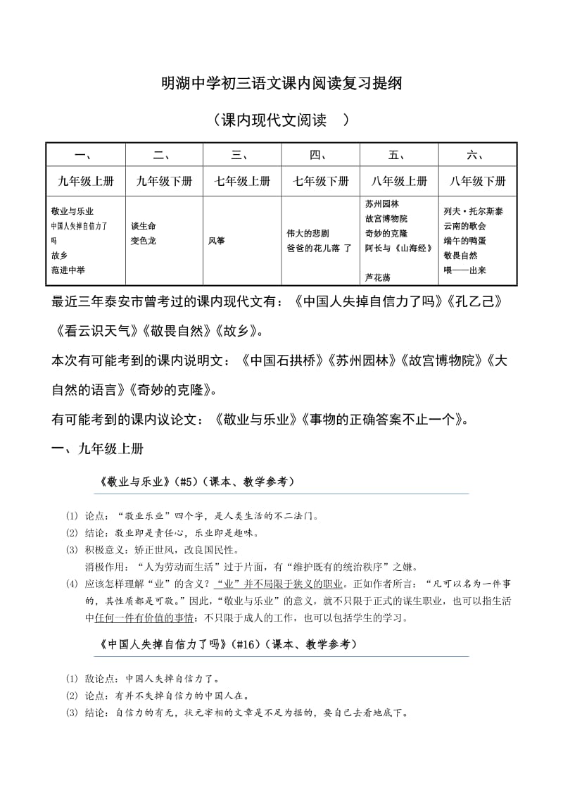 人教版初中语文课内阅读知识要点全总结.doc_第1页