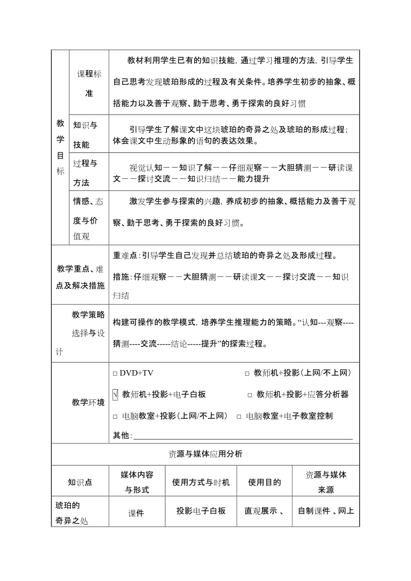 《奇异的琥珀》教学设计模版.doc_第2页