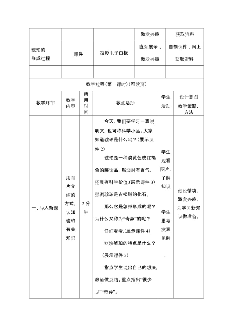 《奇异的琥珀》教学设计模版.doc_第3页