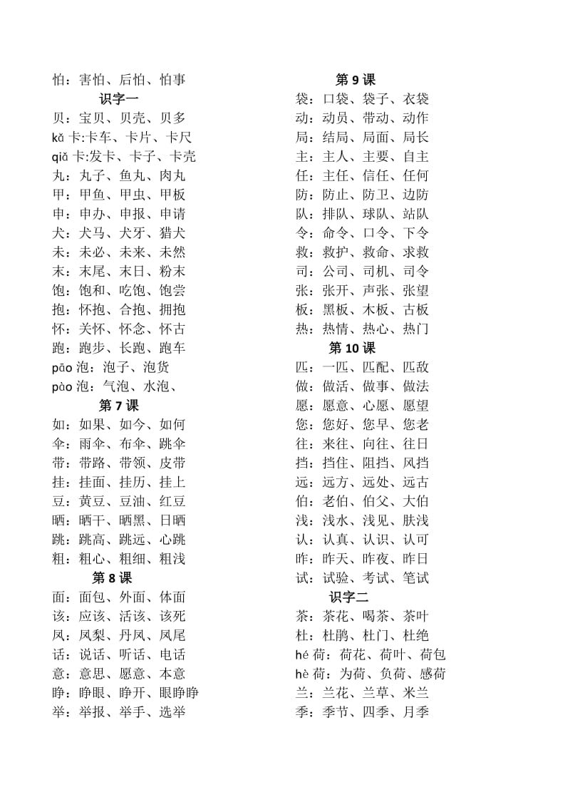教科版二年级语文上册全册生字.doc_第2页