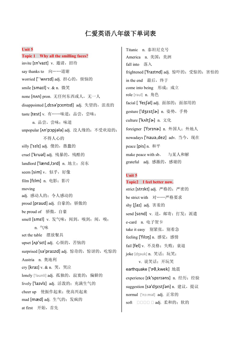 仁爱版初中英语八年级下册带音标共8页.doc_第1页