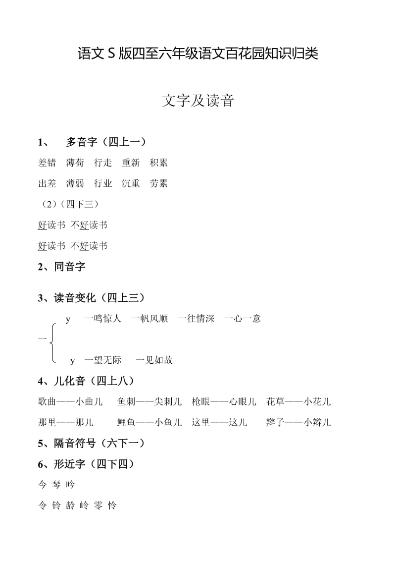 语文S版四至六年级语文百花园知识归类.doc_第1页