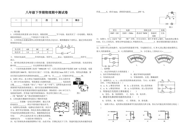 八年级下学期物理期中测试卷.doc_第1页