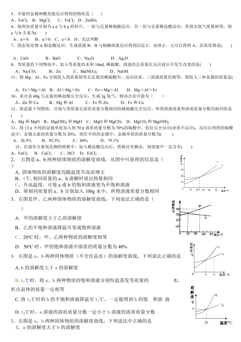 初三化学酸碱盐专题训练和溶解度图像题.doc_第2页