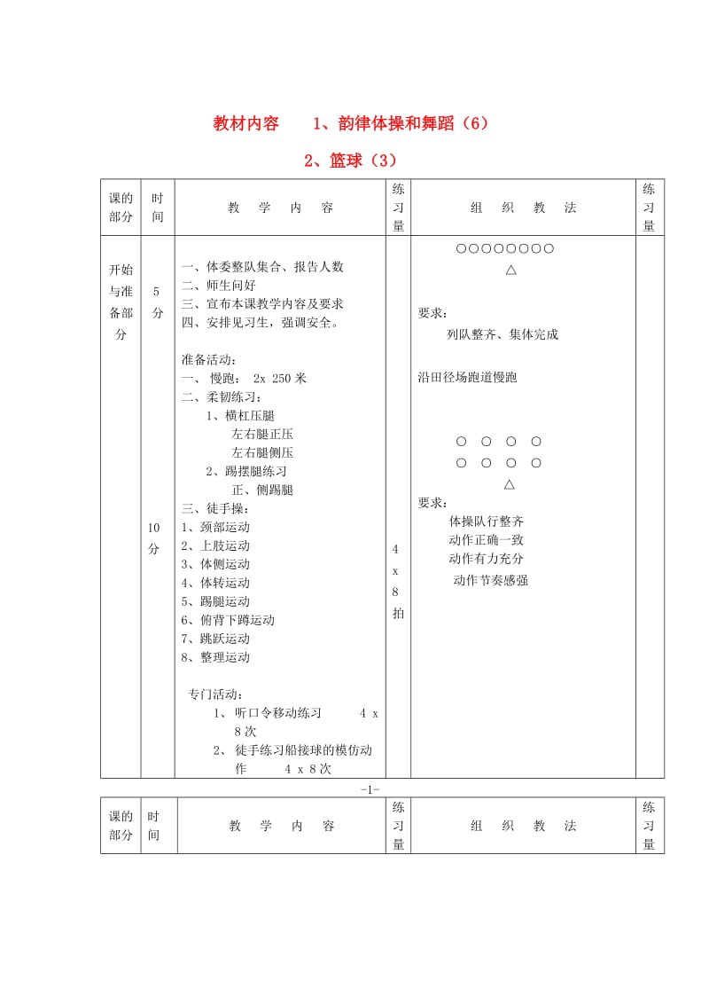 八年级体育下册韵律体操和舞蹈教案人教新课标版.doc_第1页