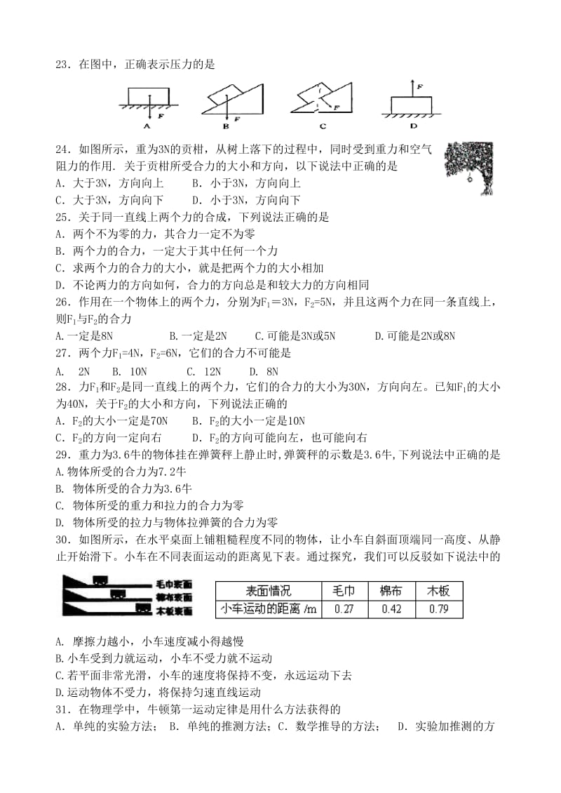 初三物理总复习力的选择题(100).doc_第3页