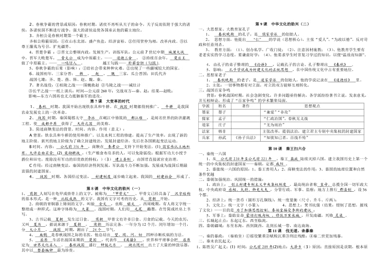 人教版七年级历史上册1-12课复习提纲-B4可打印.doc_第2页