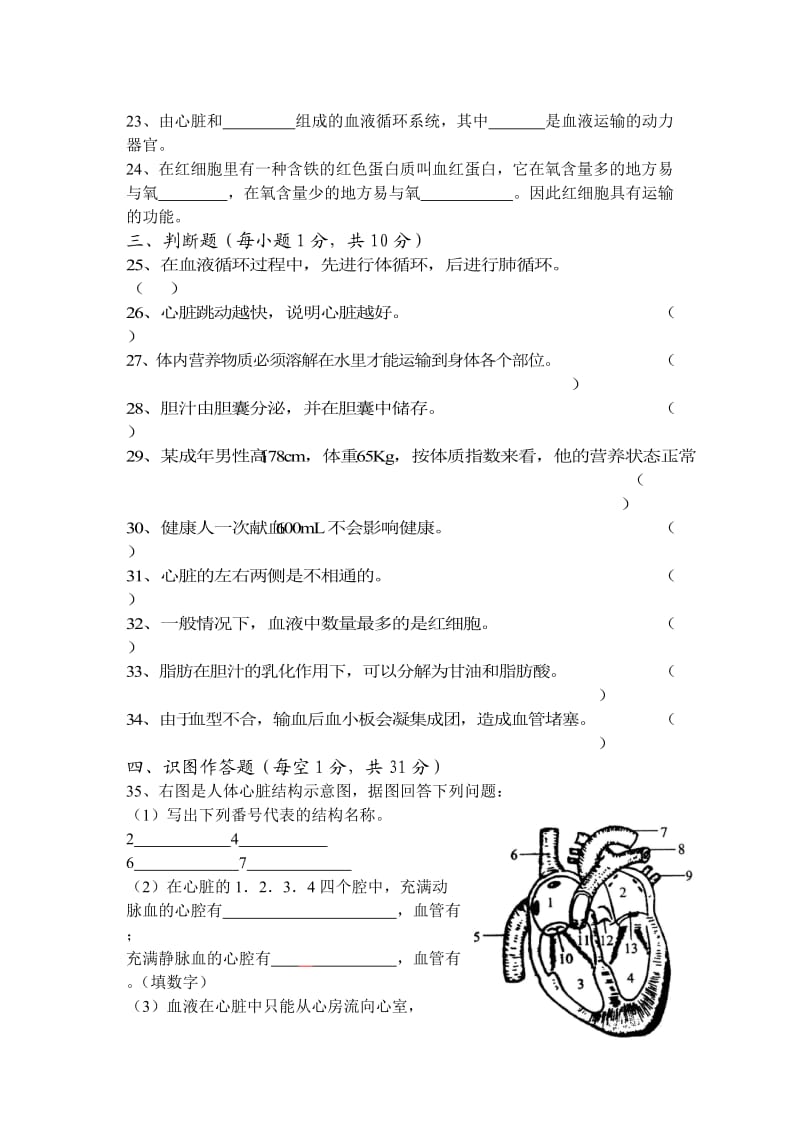 北师大版七年级下册月考一考试生物试卷.doc_第3页