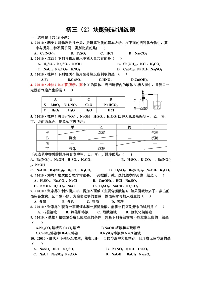 初三块酸碱盐训练题.doc_第1页