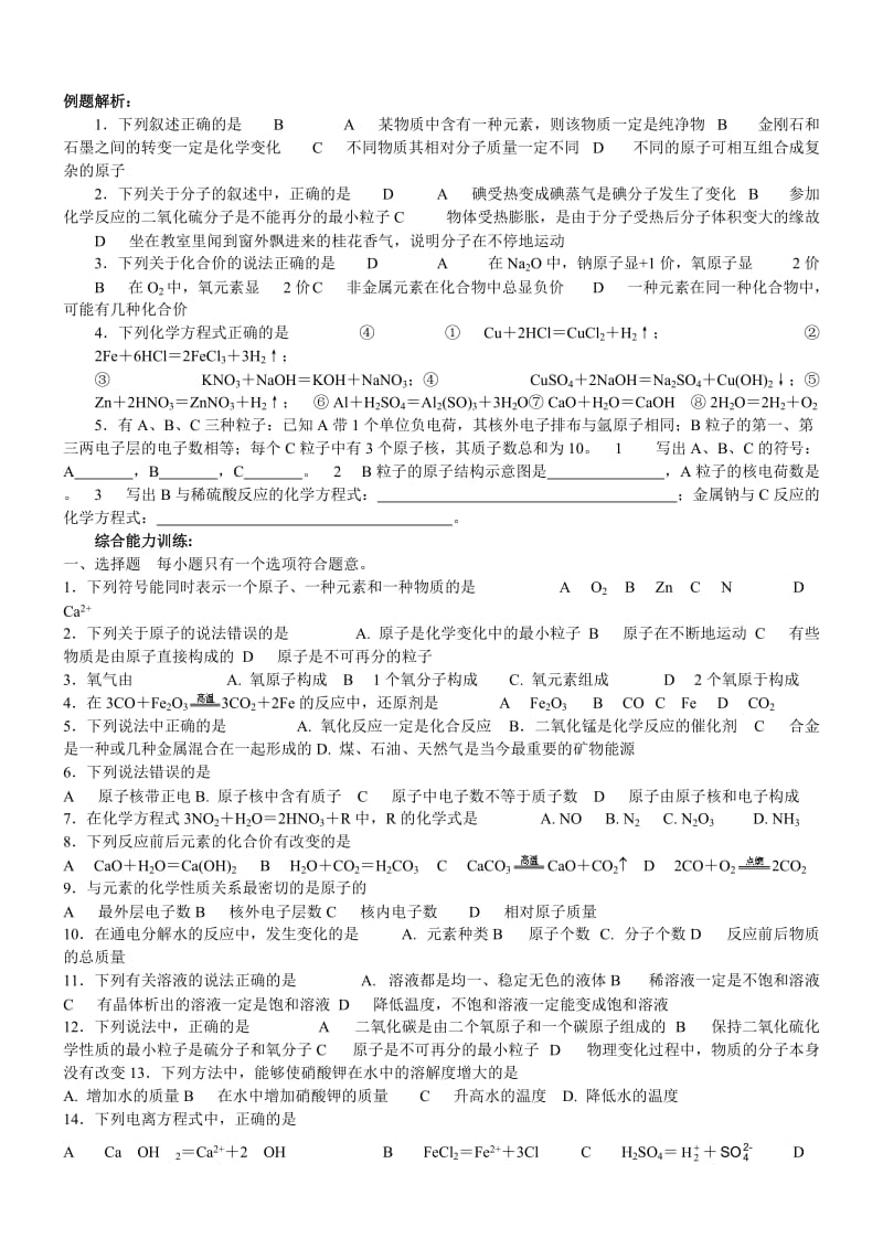 九年级化学专项训练-基本概念.doc_第1页