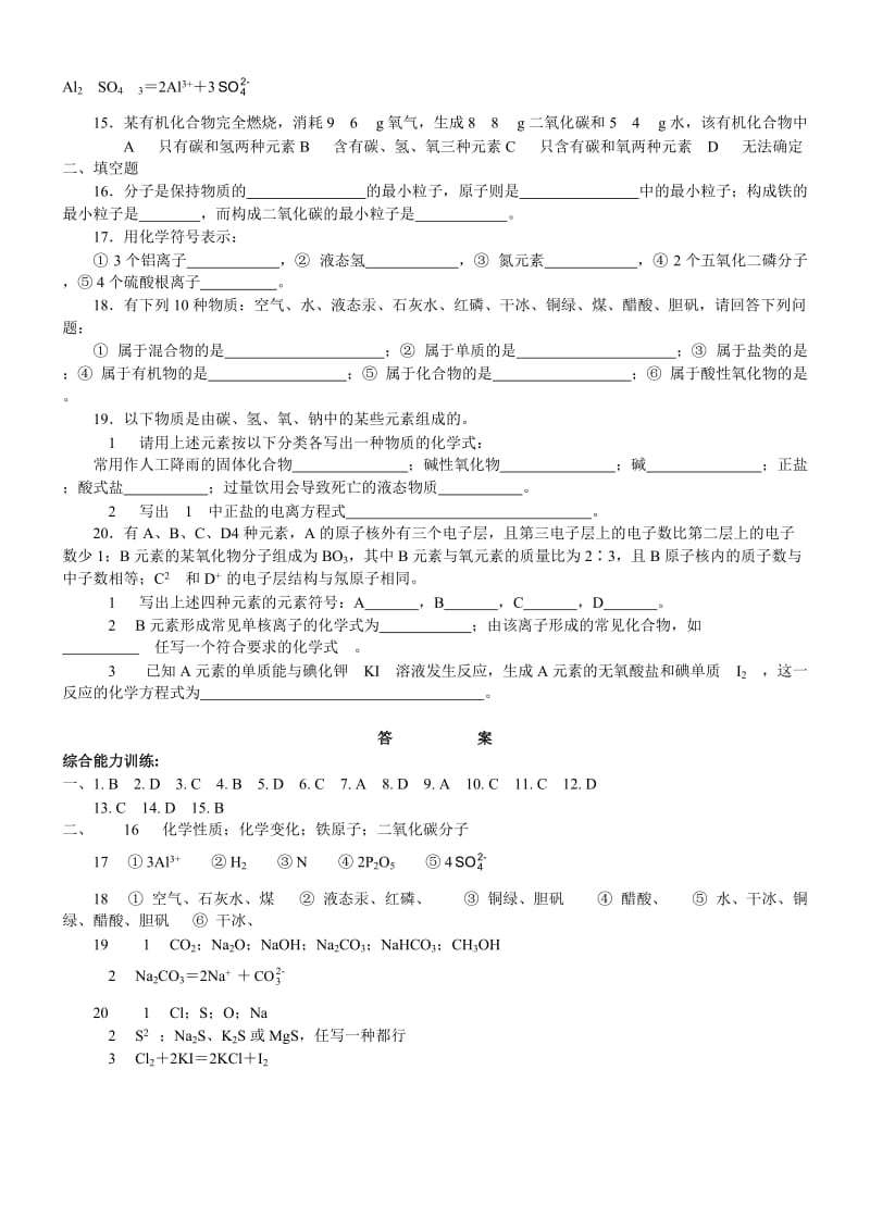 九年级化学专项训练-基本概念.doc_第2页