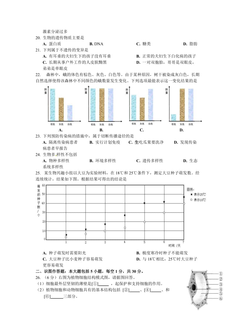 初二生物2015模拟考试及答案.docx_第3页