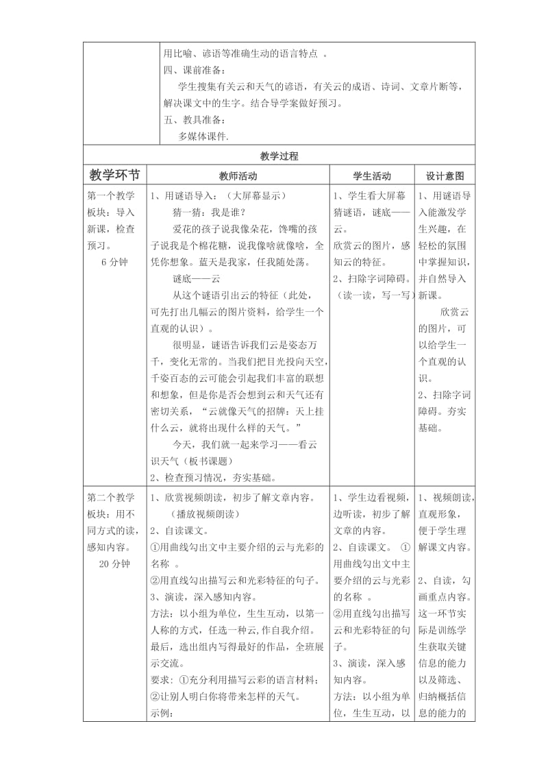 《看云识天气》表格式教学设计与反思.doc_第2页