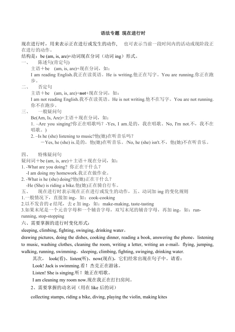 小学英语语法现在进行时(包括练习).doc_第1页