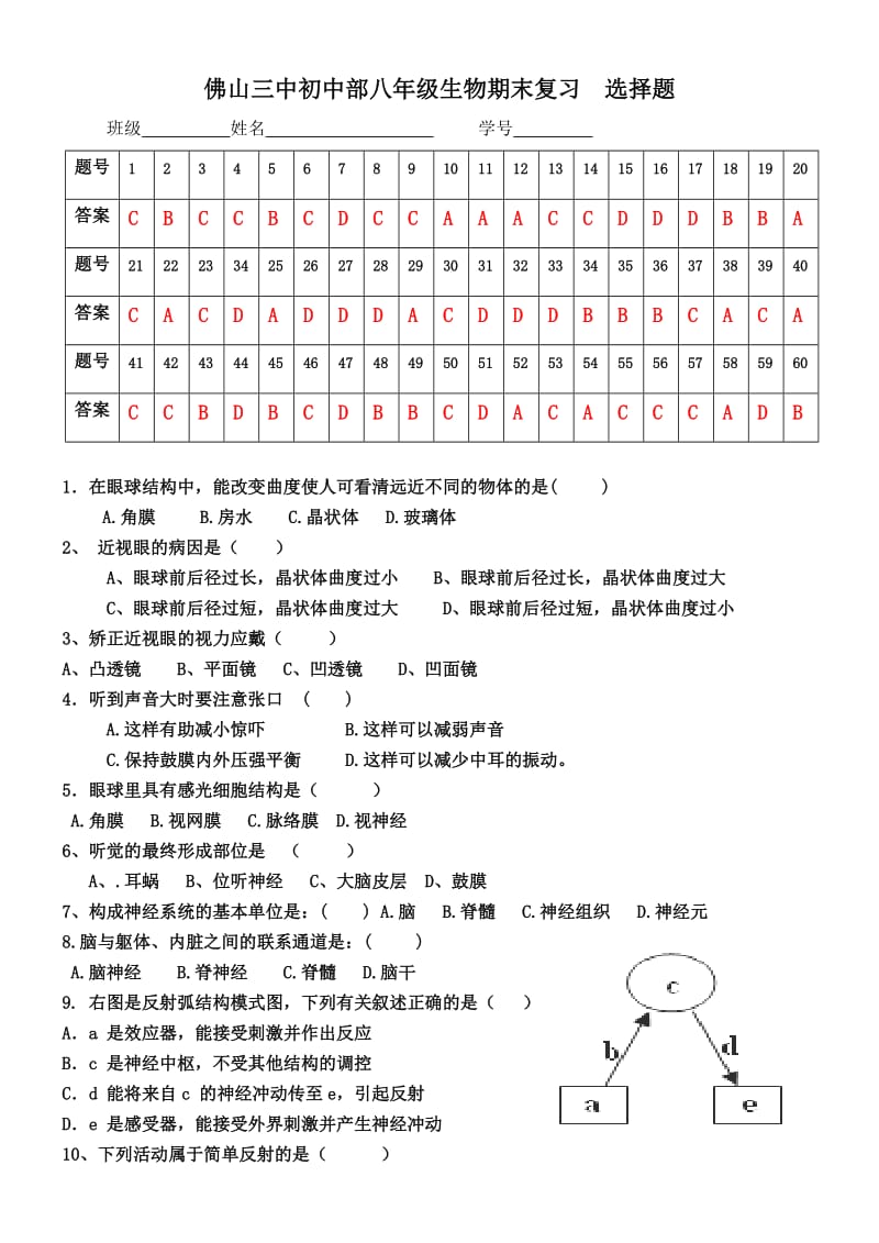 八年级生物复习选择题-答案.doc_第1页