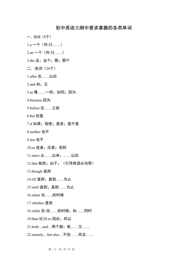 初中英语大纲中要求掌握的单词分类归纳.doc_第1页