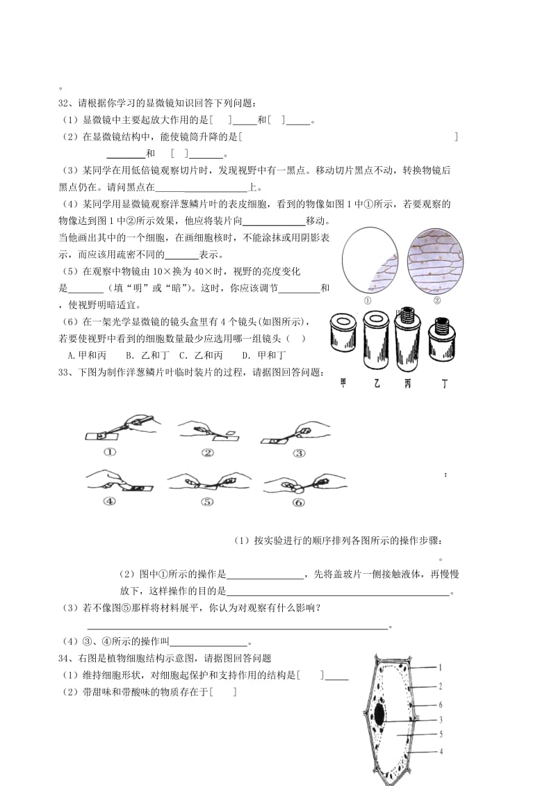 初一生物第一单元测试题.doc_第3页