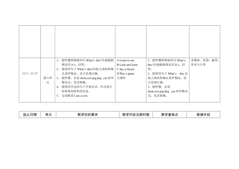 苏教版一年级上册牛津英语教学计划.doc_第3页