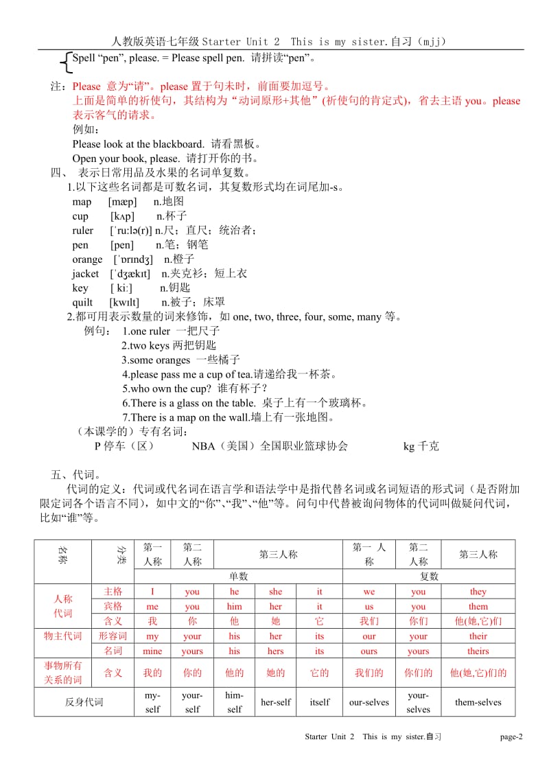 人教版英语七年级上册第二课自习(mjj).docx_第2页