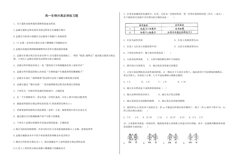 高一生物分离定律练习题.doc_第1页