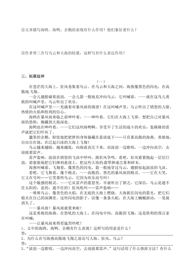 江苏省南京市溧水县东庐中学八年级语文下册《海燕》学案.doc_第2页