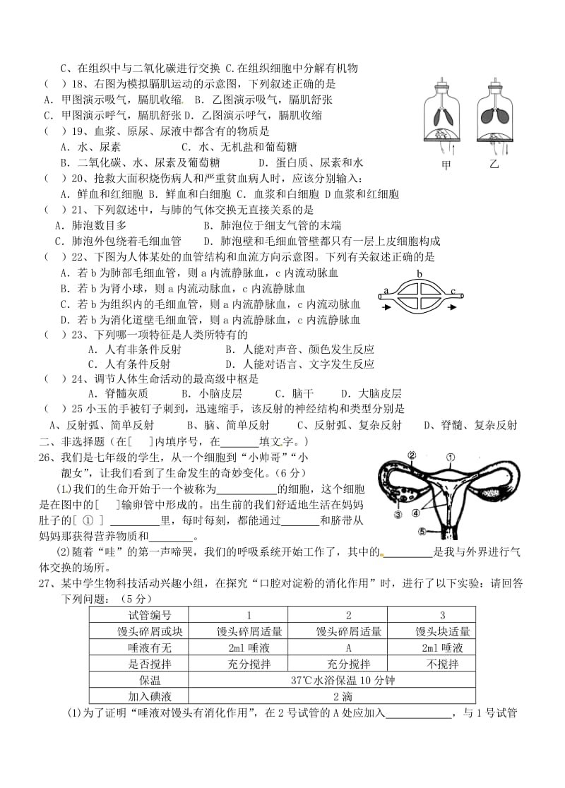 广西壮族自治区贵港市贵城四中七年级生物下学期期末复习试题.doc_第2页