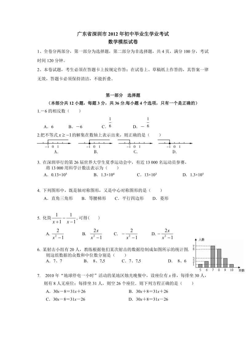 深圳市2012年中考数学模拟试题.doc_第1页