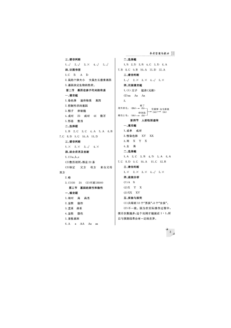 练习册,生物,八年级下册(人教版)答案.doc_第3页