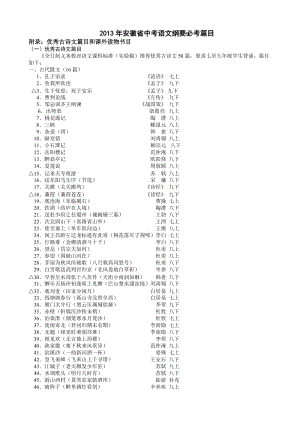 安徽省2013年中考語(yǔ)文考綱之優(yōu)秀詩(shī)文50篇目和8部課外讀物書(shū)目.doc