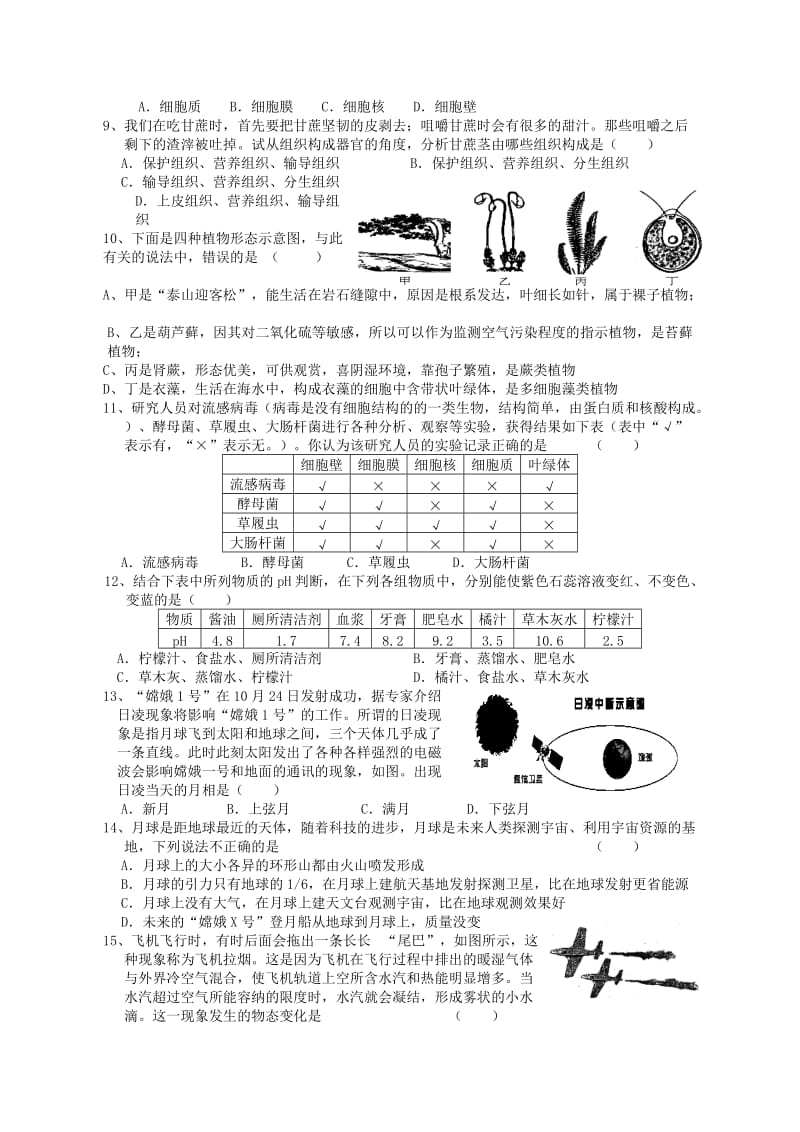 浙江省绍兴地区2011学年第一学期初一科学期末模拟卷.doc_第2页