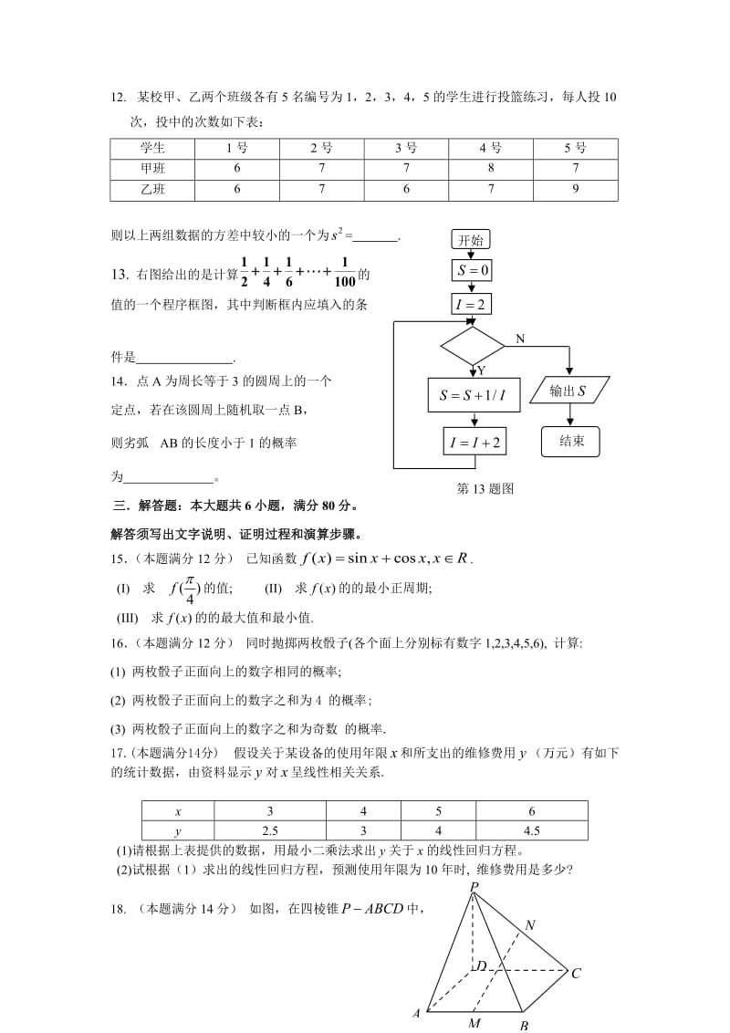 广东省湛江一中09-10学年高二上学期期中考试(数学文).doc_第3页