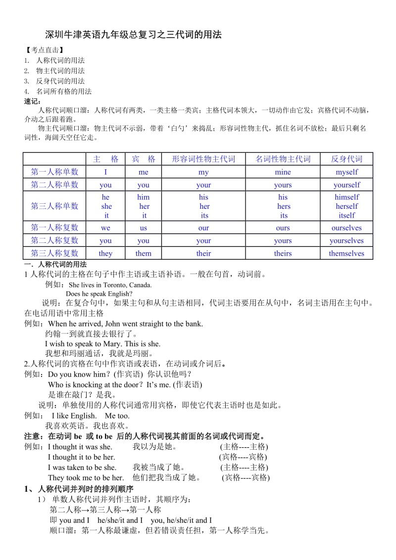 深圳牛津英语九年级总复习之三代词的用法.doc_第1页