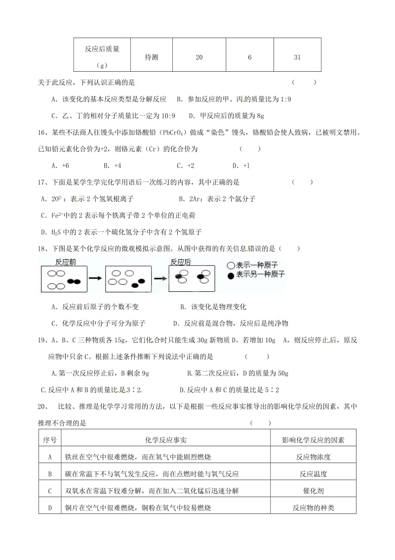 广西南宁市2013届九年级化学上学期第二次月考试题(无答案)新人教版.doc_第3页