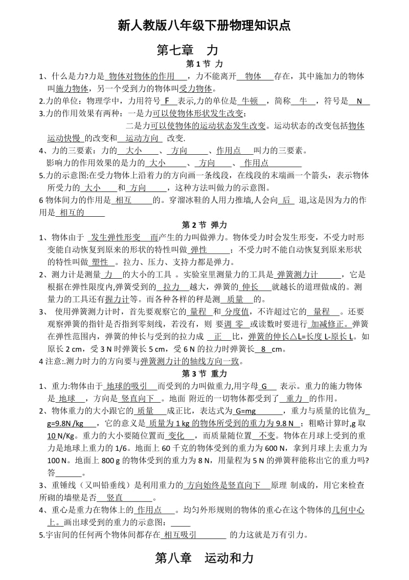 新人教版八年级下册物理知识点.docx_第1页