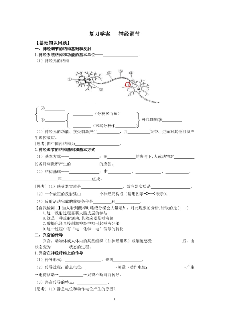 动物和人体生命活动的调节复习学案.doc_第1页