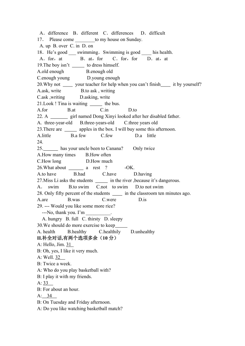 石家庄创新国际学校2015-2016学年八年级上Unit2单元试题.doc_第2页