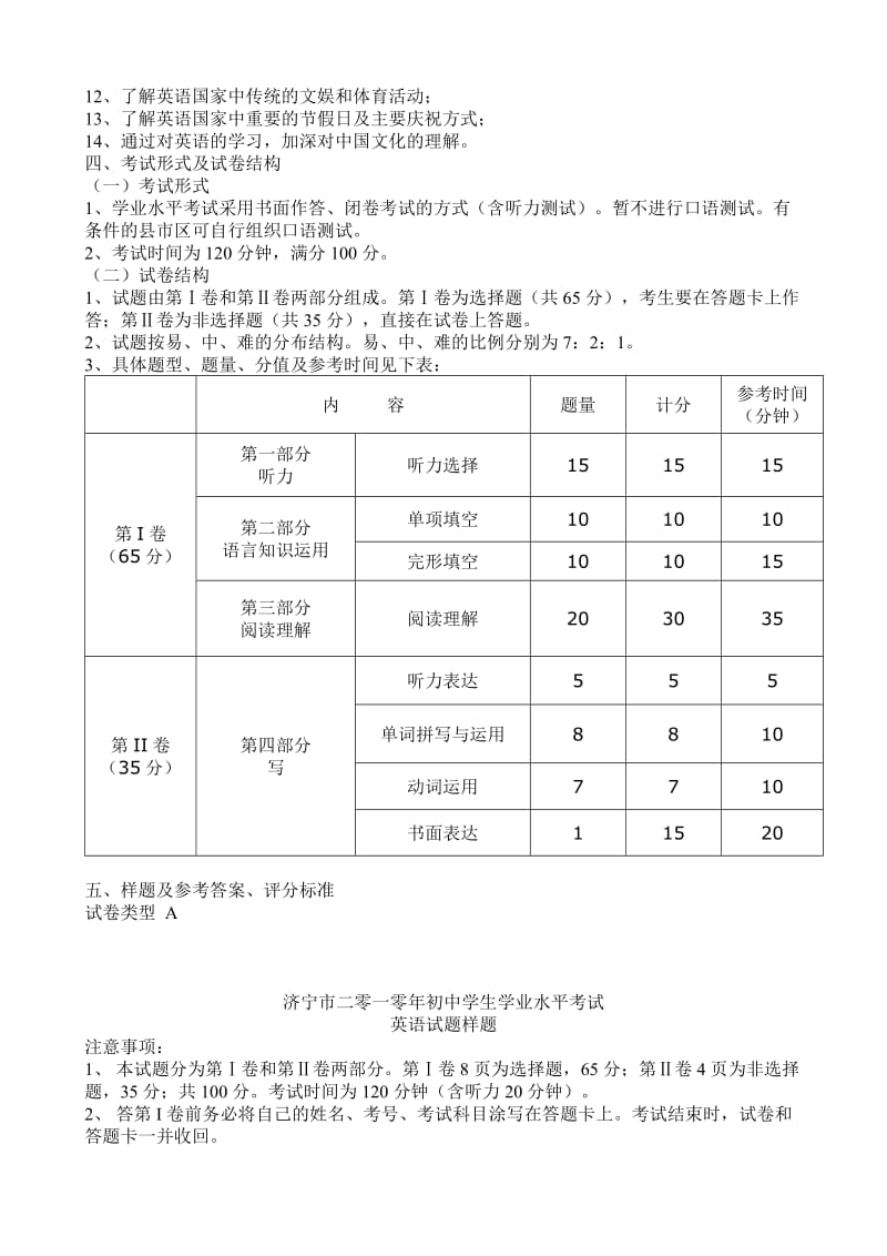 济宁市2010年初中英语学业水平考试说明.doc_第3页