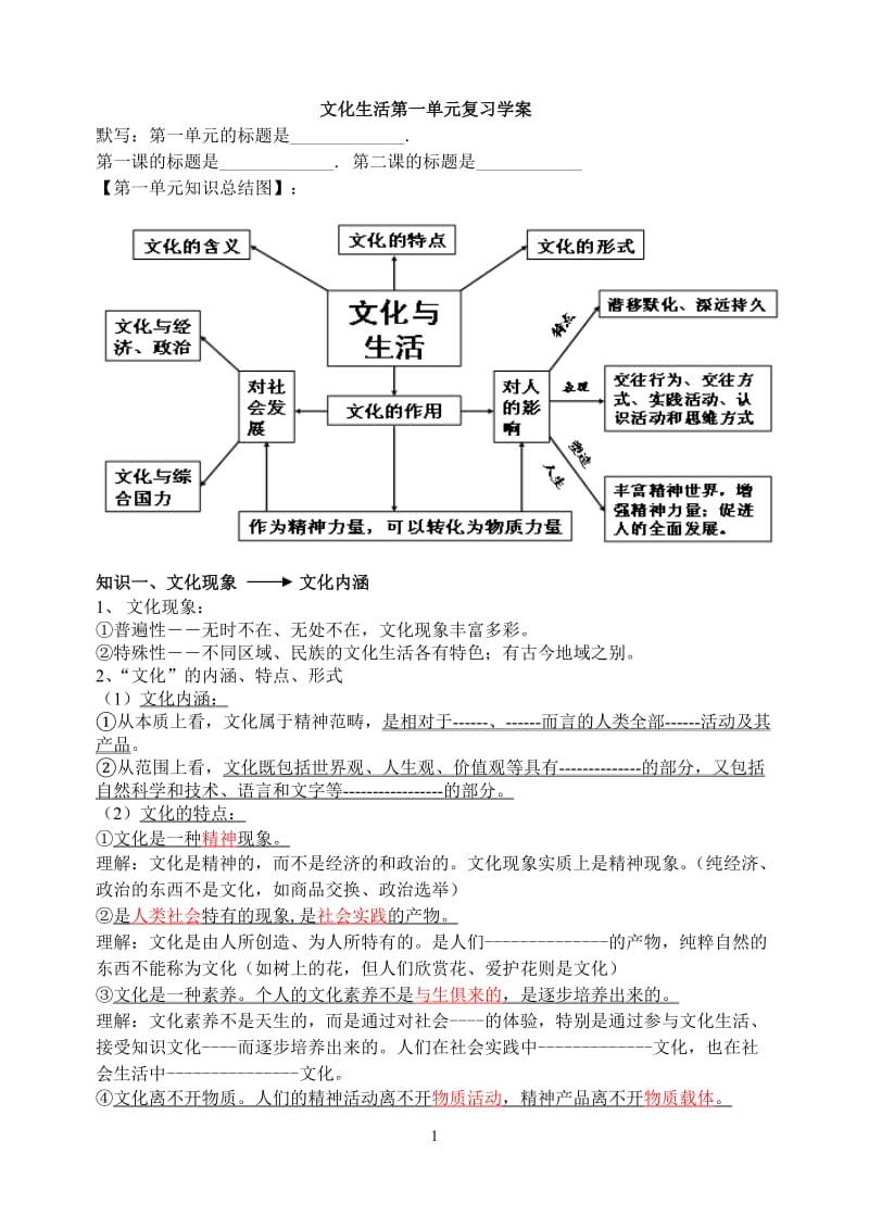 文化生活第一单元复习学案.doc_第1页