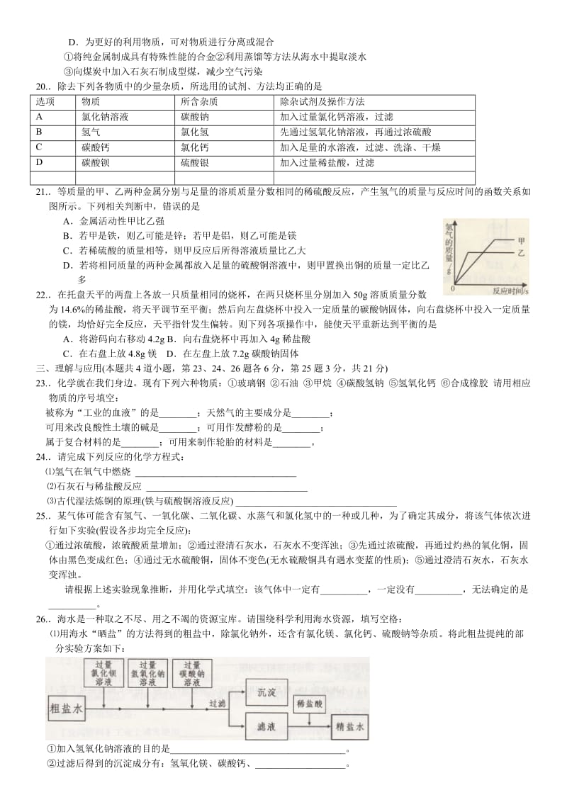 山东省青岛市初级中学学业水平考试化学试题.doc_第3页