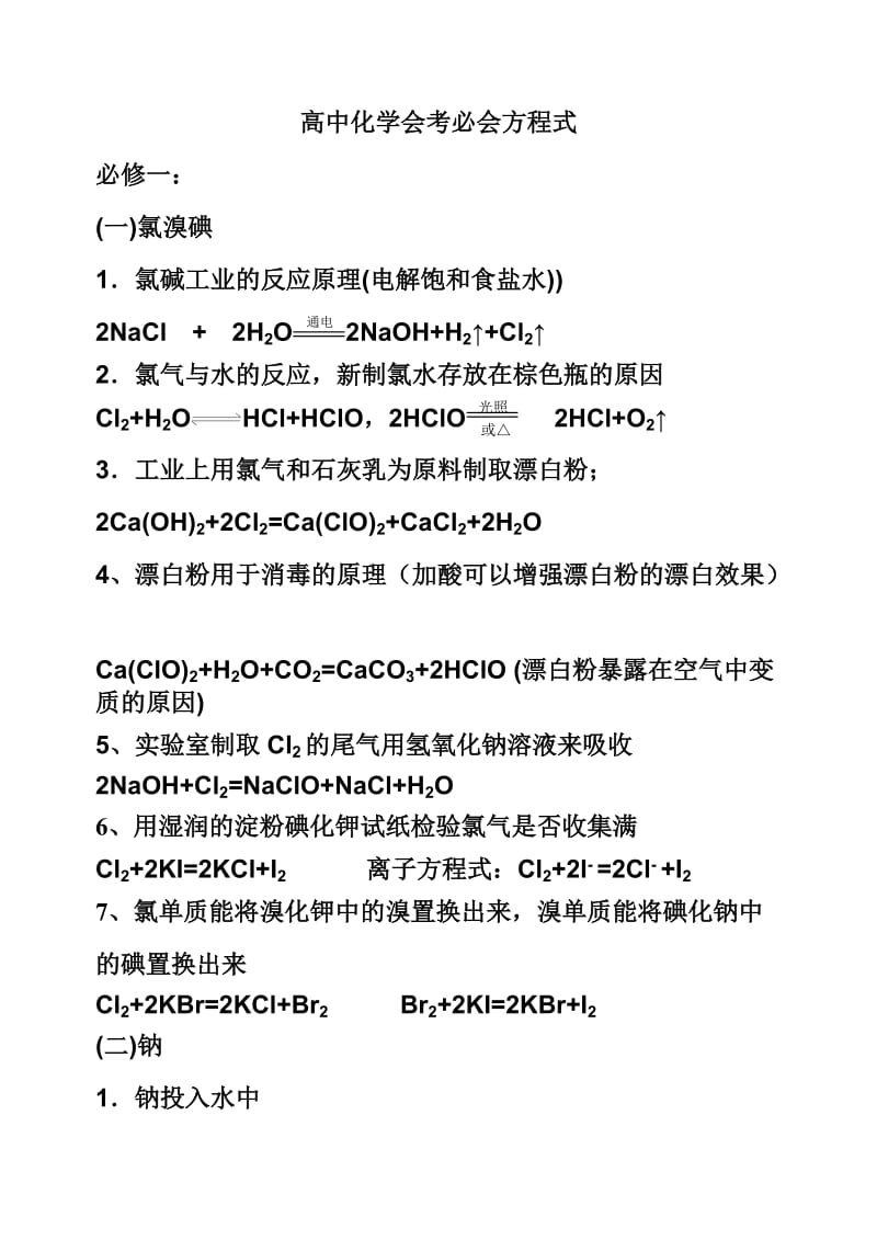 高中化学会考必会方程式配有讲解和重点标注.doc_第1页