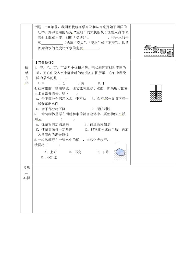 江苏省沭阳县官墩初级中学八年级物理下册《物体的沉与浮》导学案.doc_第3页