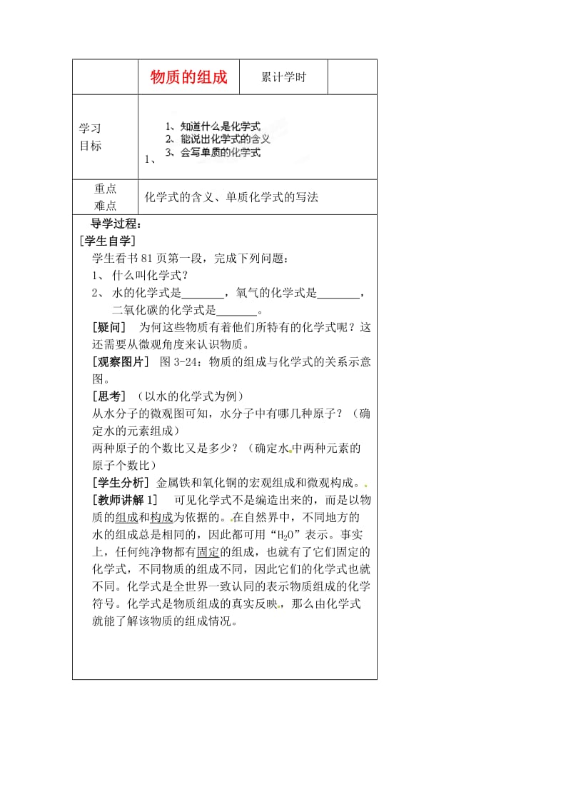 河北省丰宁满族自治县窄岭中学九年级化学全册物质的组成学案.doc_第1页